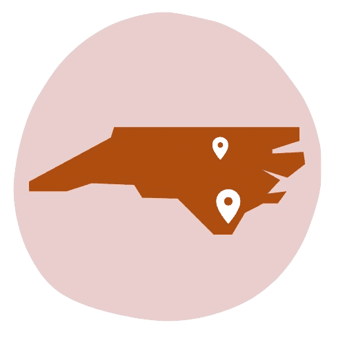 Map of North Carolina marking Durham and Oak Island