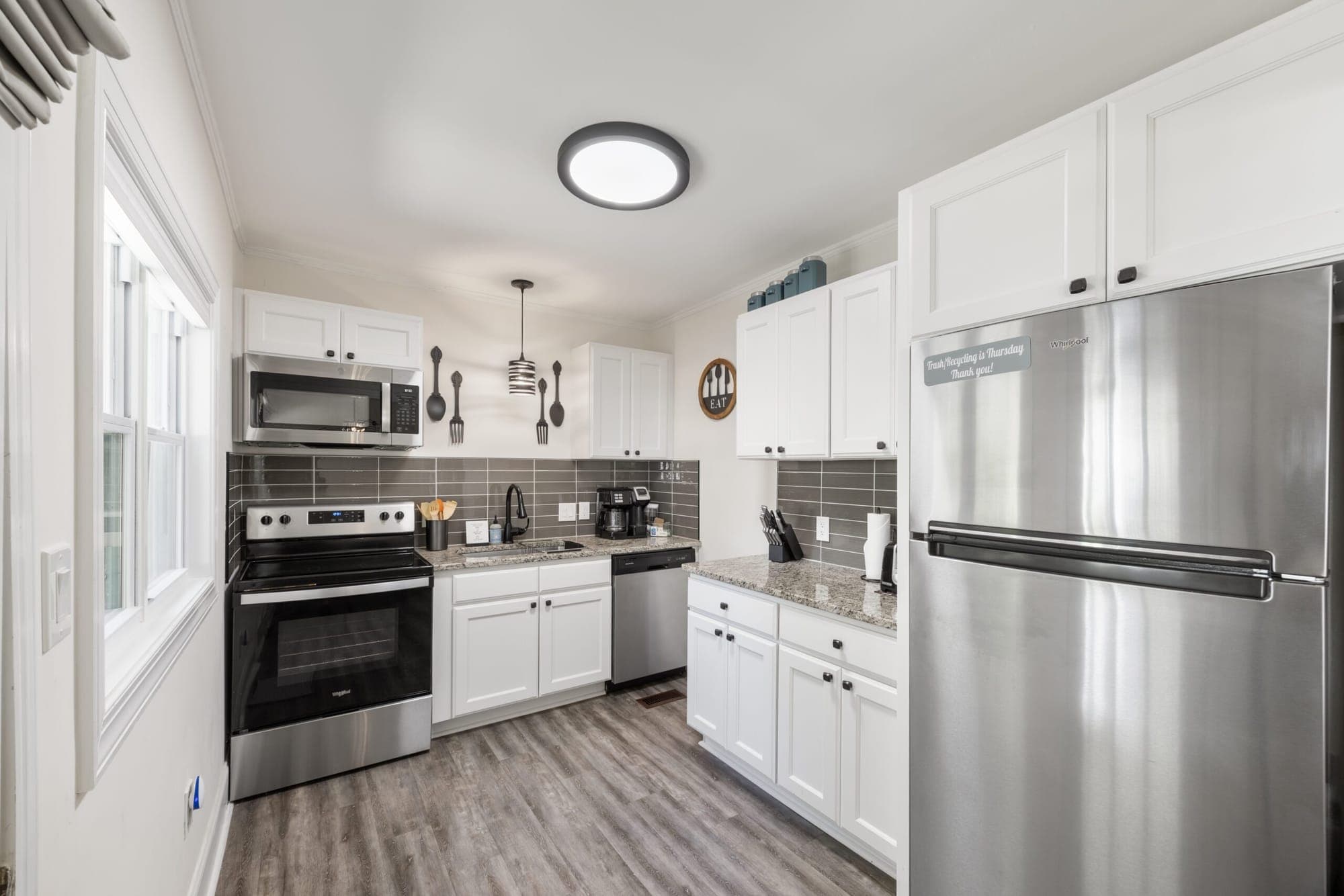 Kitchen with stainless steel appliances