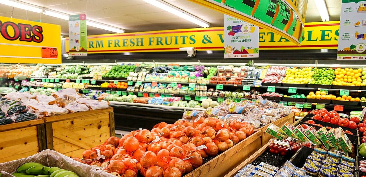 Fresh produce displays in a grocery store