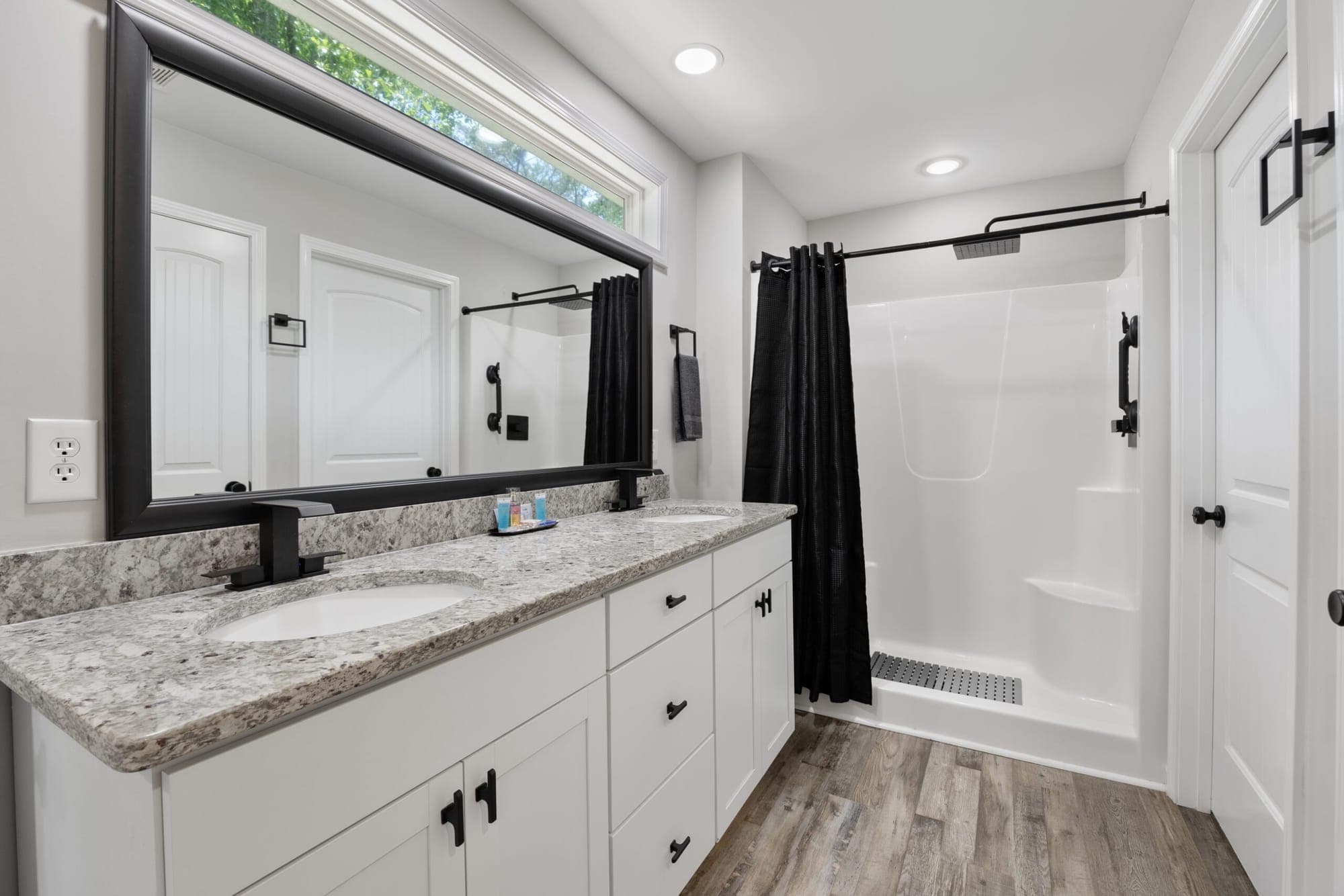Bathroom vanity and walk-in shower